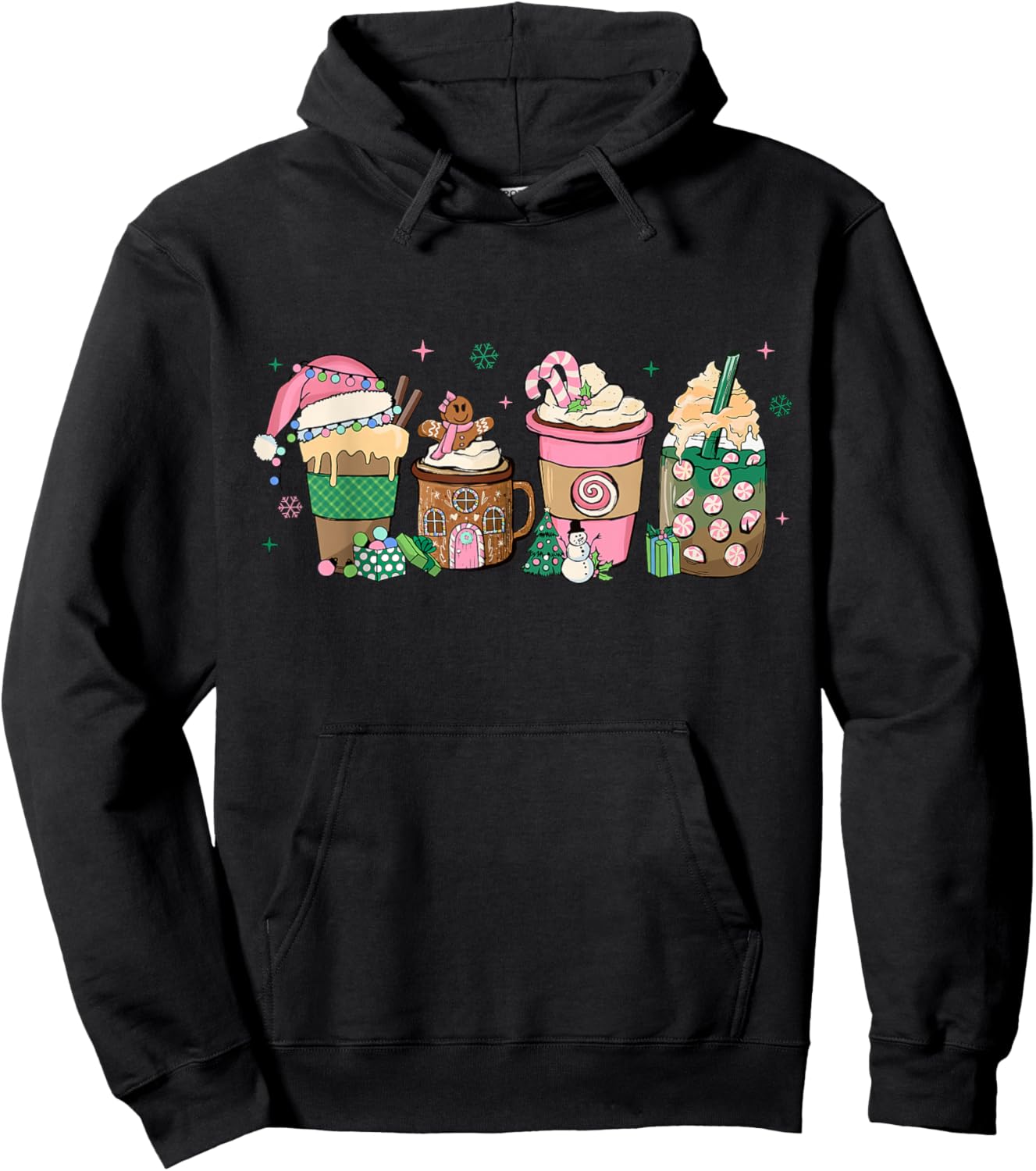 Coffee Christmas Gingerbread Pink Women Latte Cozy Winter Hoodie - Hoodie | Black