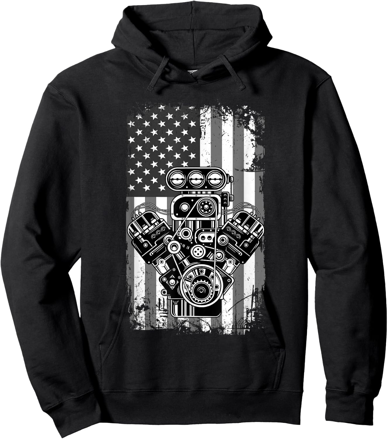 Vintage Muscle Car Piston American Flag Funny Mechanic Gift Small Hoodie - Hoodie | Black