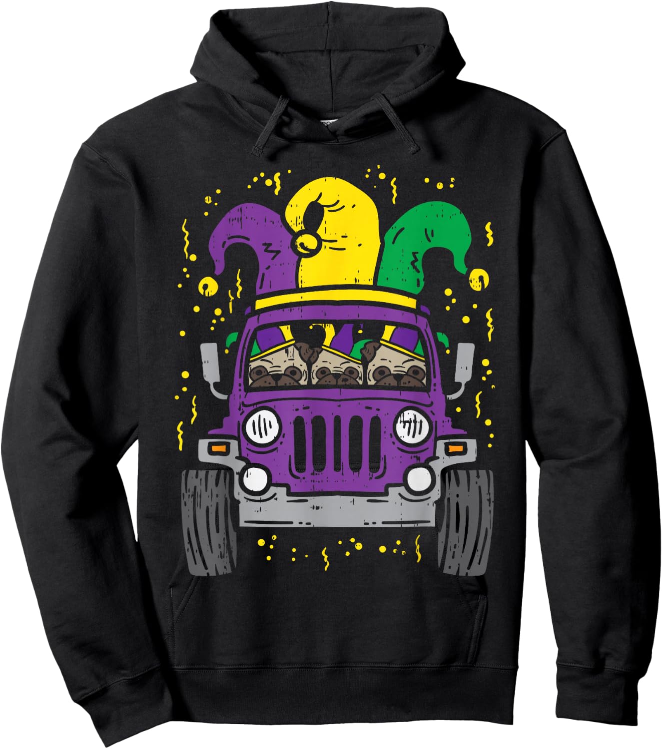 Mardi Gras Monster Truck Jester Pug Carnival Dog Owner Boys Hoodie - Hoodie | Black