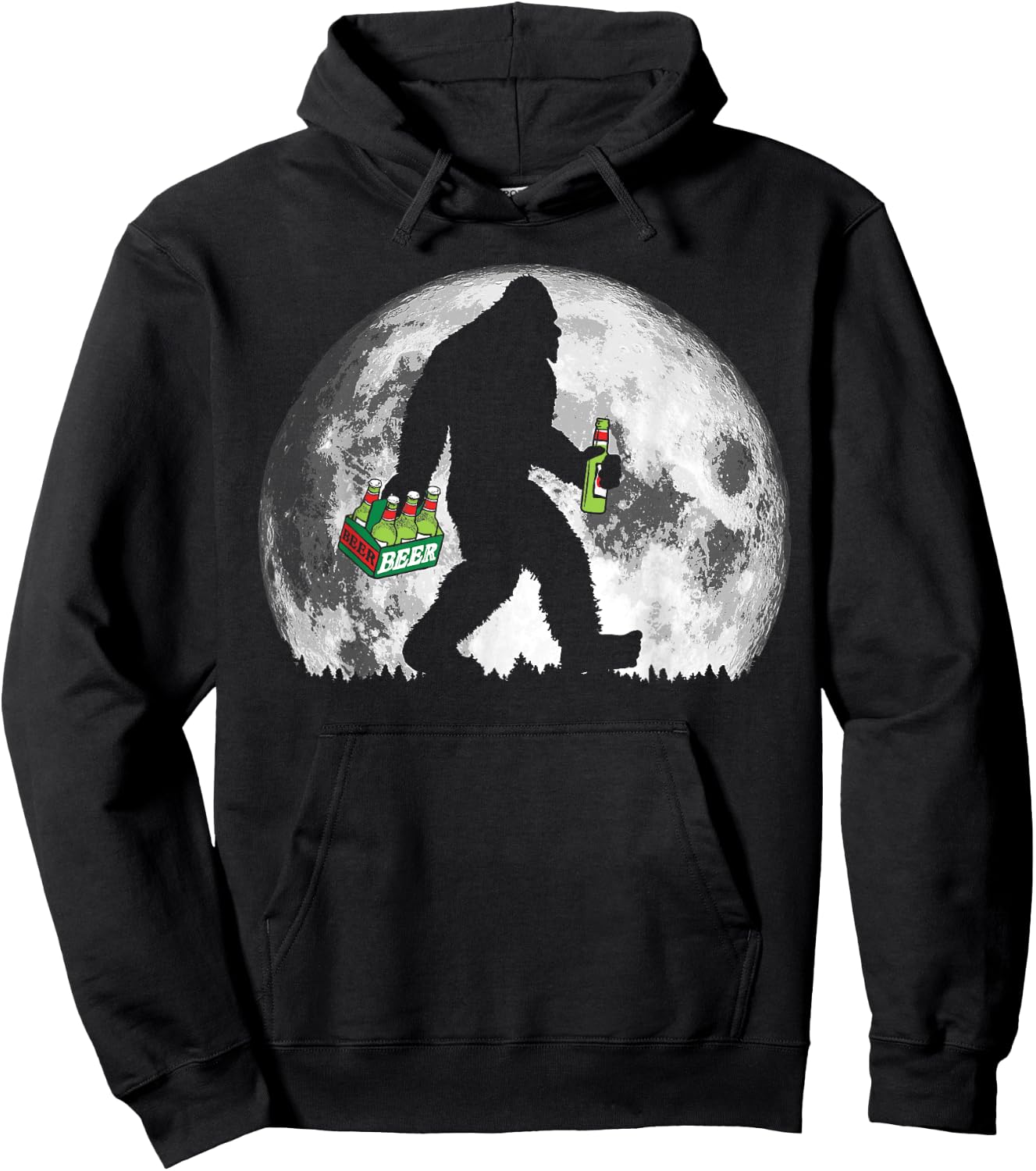 Bigfoot Beer Drinker Full Moon Retro Minimalist Hoodie - Hoodie | Black