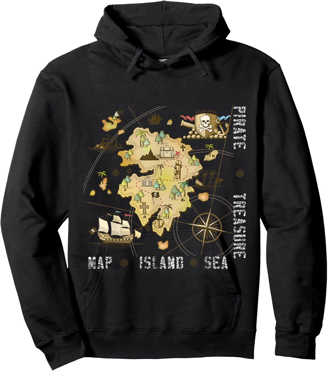 Pirate Treasure Sea Island Map Hoodie - Hoodie | Black