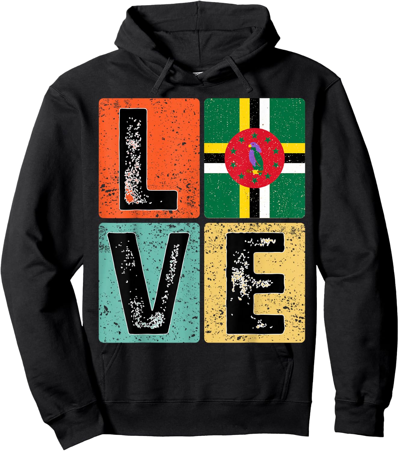 Vintage Retro I Love Dominica Flag for Dominican Pride Gift Hoodie - Hoodie | Black