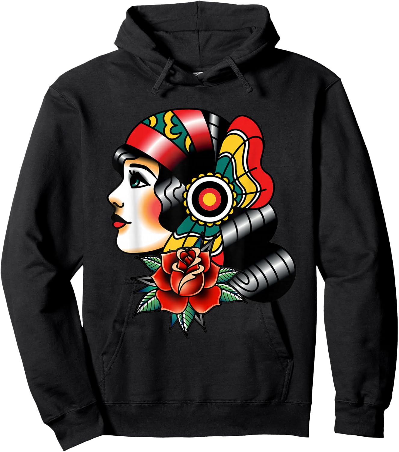 Lady Head American Traditional Tattoo Old School Hoodie - Hoodie | Black
