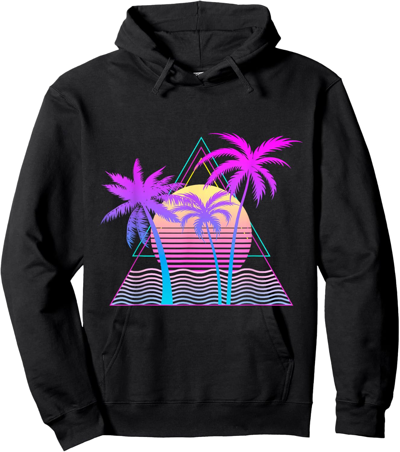 Retro 1980s 1990s Vaporwave Palm Trees Beach Sunset Surf Art Hoodie - Hoodie | Black