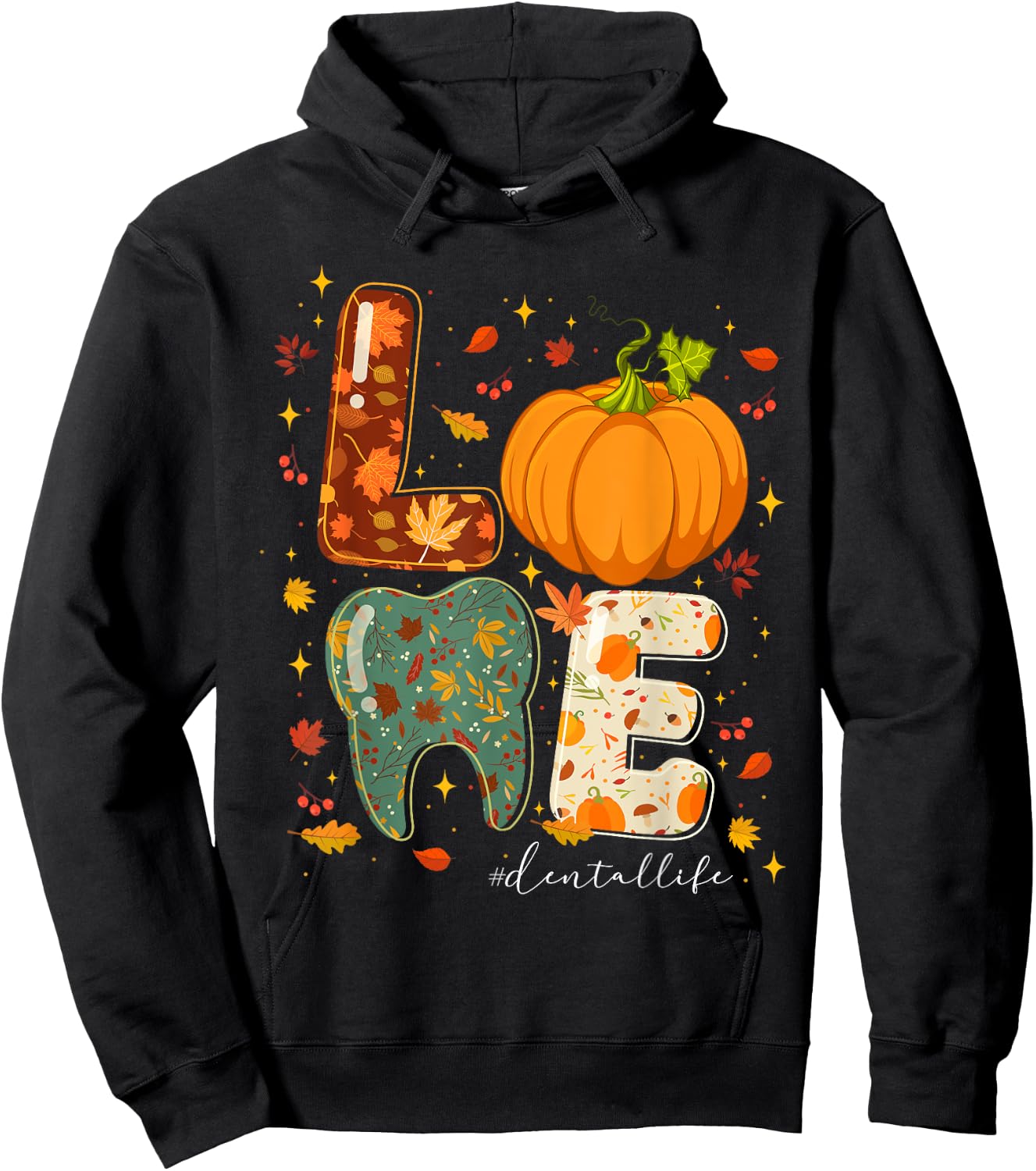 Fall Autumn Love Dental Life Pumpkin Tooth Dentist Hoodie - Hoodie | Black