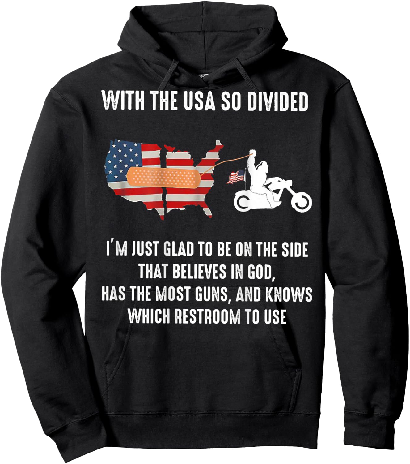 Bigfoot Biker With The USA So Divided (on back) Hoodie - Hoodie | Black