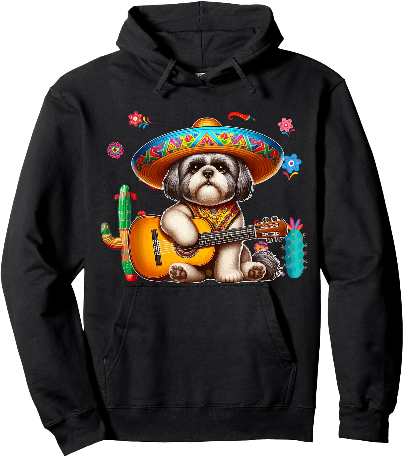 Shih Tzu Sombrero Mexican Guitar Cinco De Mayo Owner Hoodie - Hoodie | Black