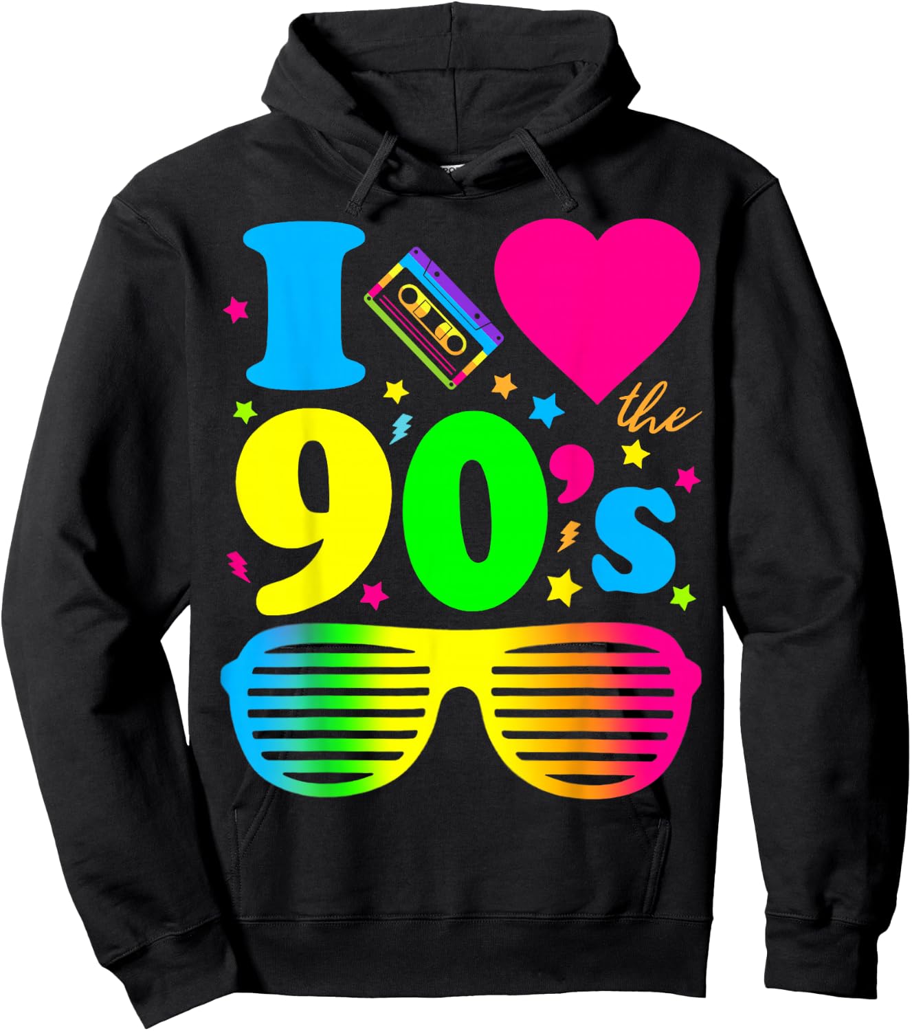 1990's 90s I Heart The Nineties Hoodie - Hoodie | Black