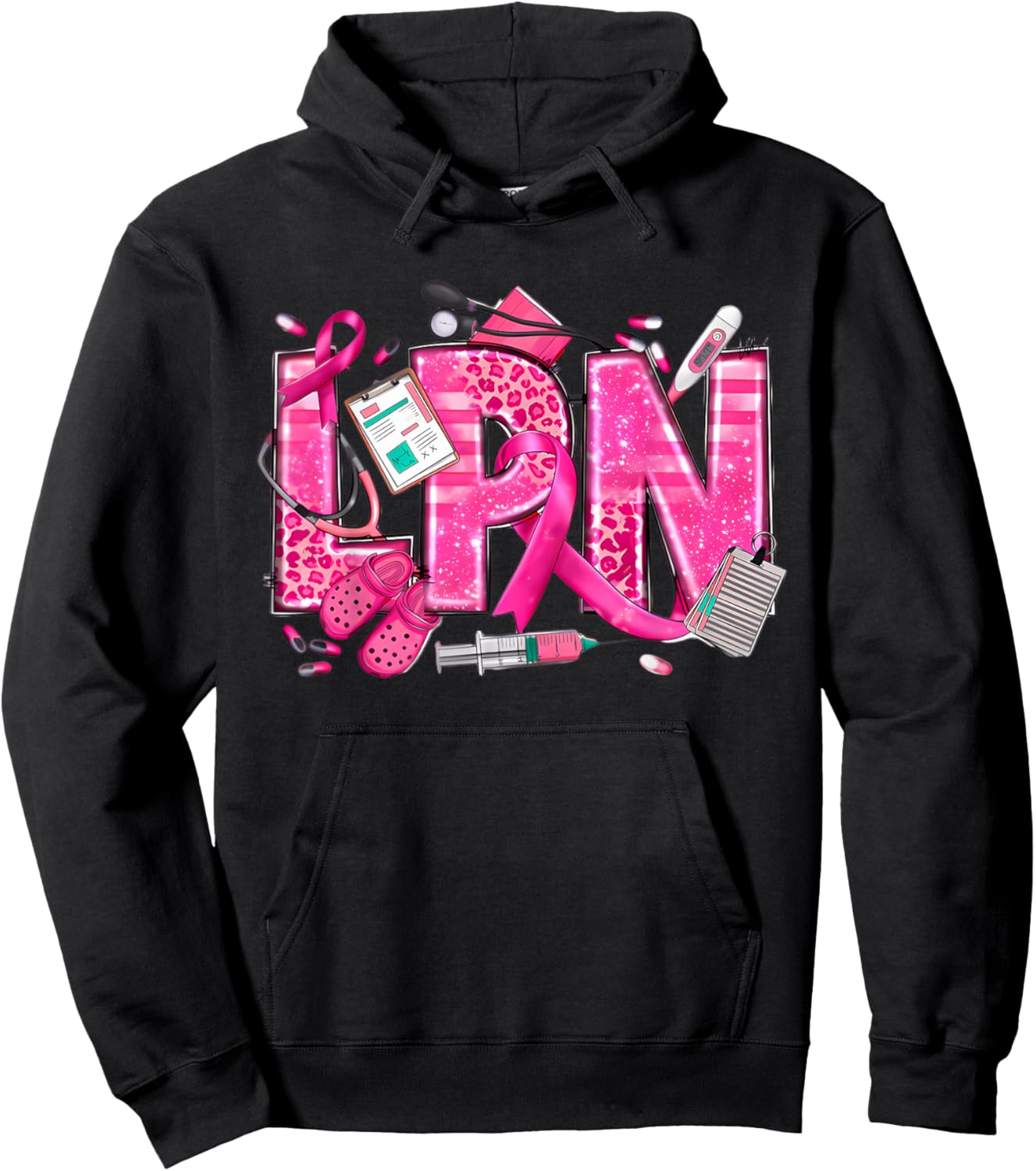 Nurse Breast Cancer Awareness Pink Ribbon Nursing Lpn Life Hoodie - Hoodie | Black
