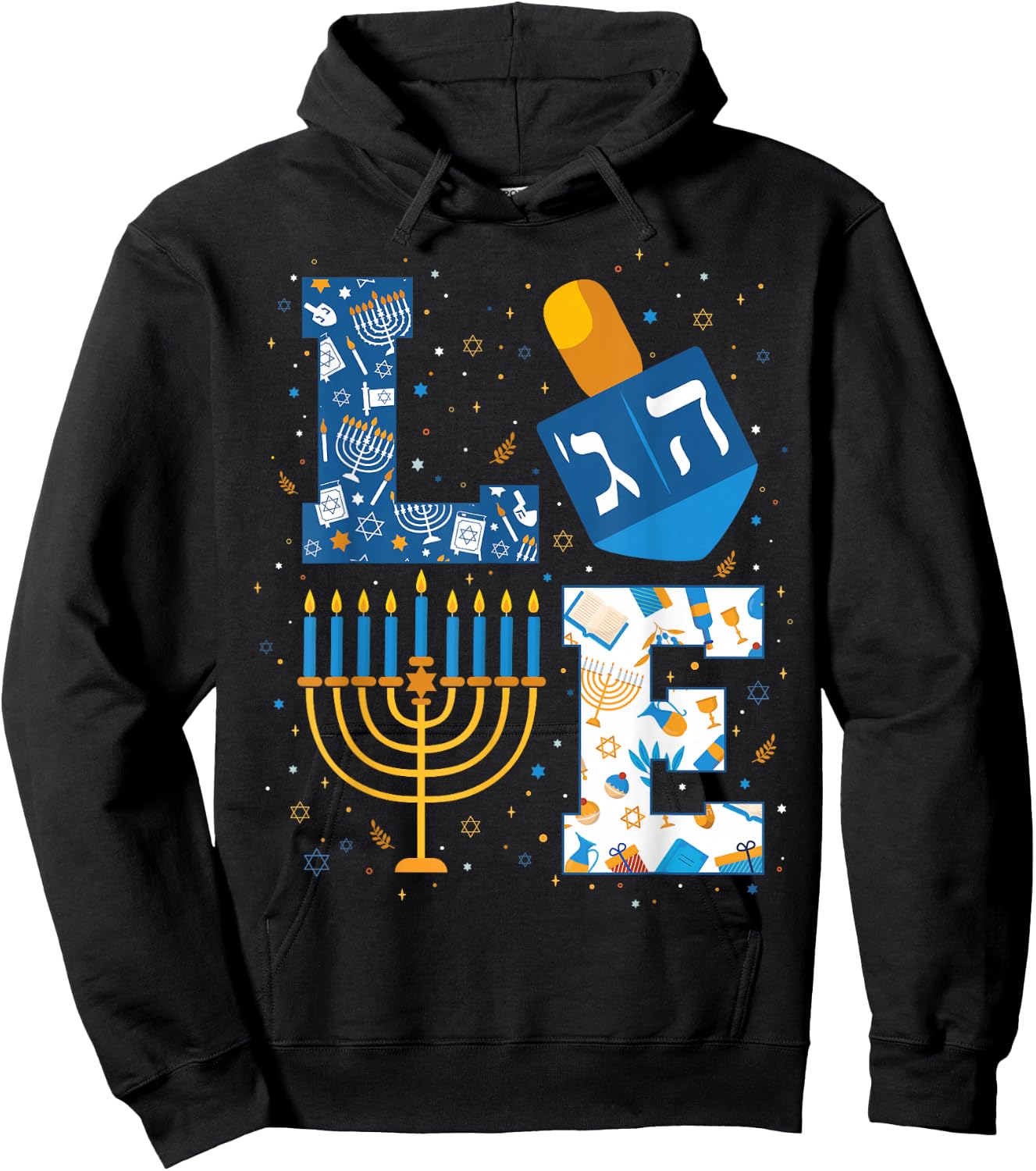 Hanukkah Love with Menorah for Jewish Christmas Holiday Hoodie - Hoodie | Black