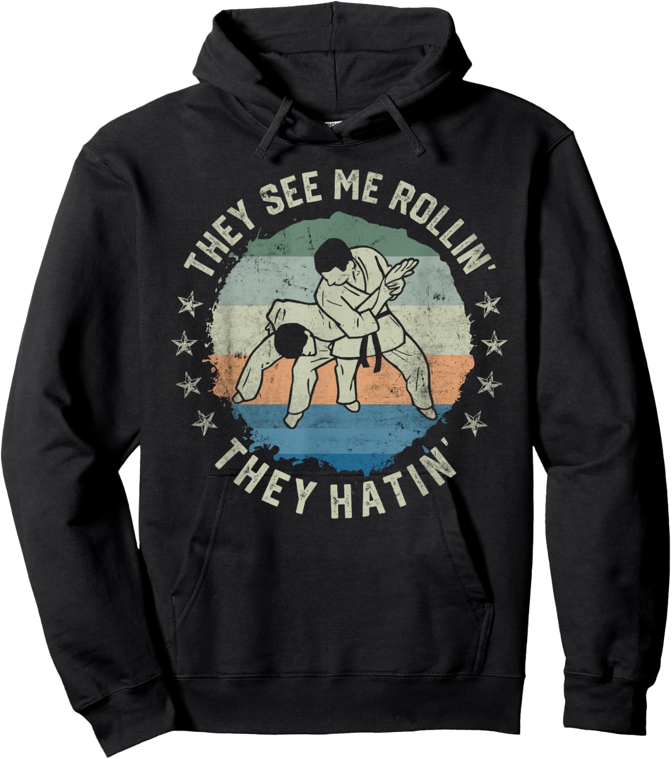 Retro Vintage They See Me Rollin Funny Brazilian Jiu-Jitsu Hoodie - Hoodie | Black