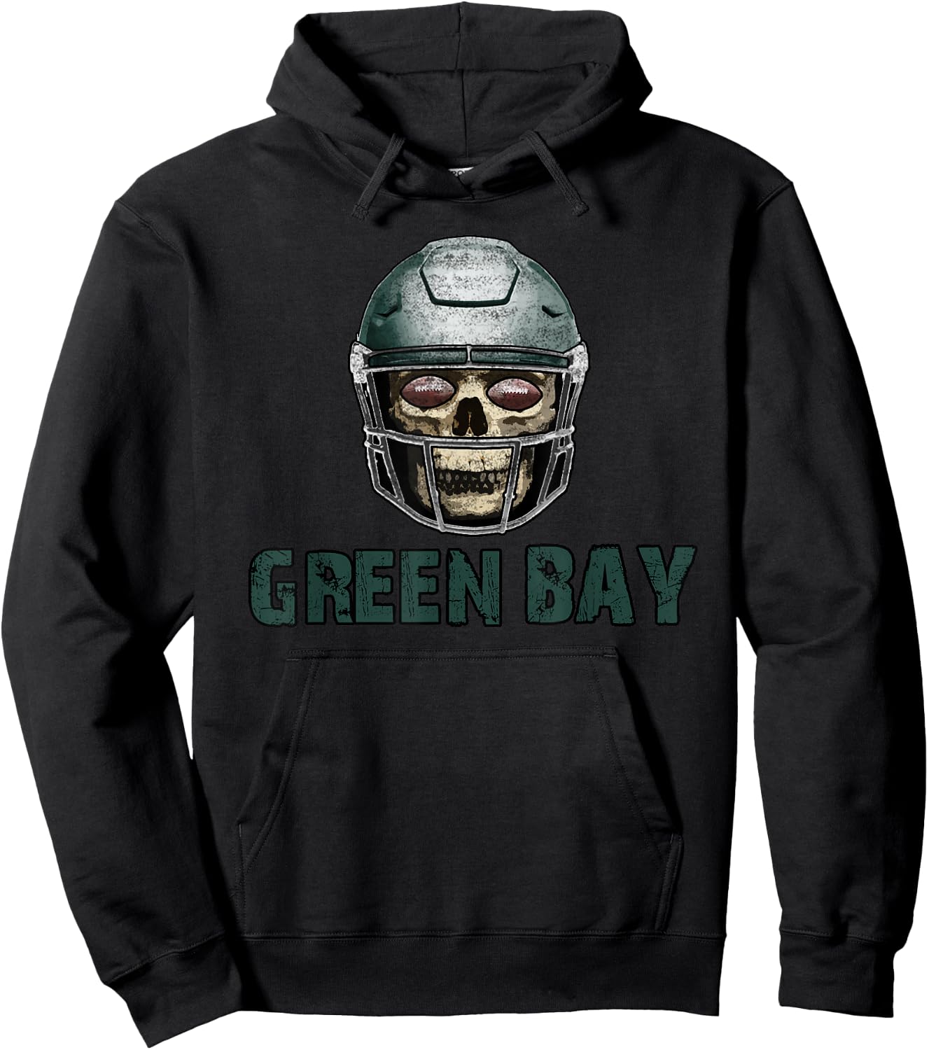 Green Bay Football Skull in Helmet Hoodie - Hoodie | Black