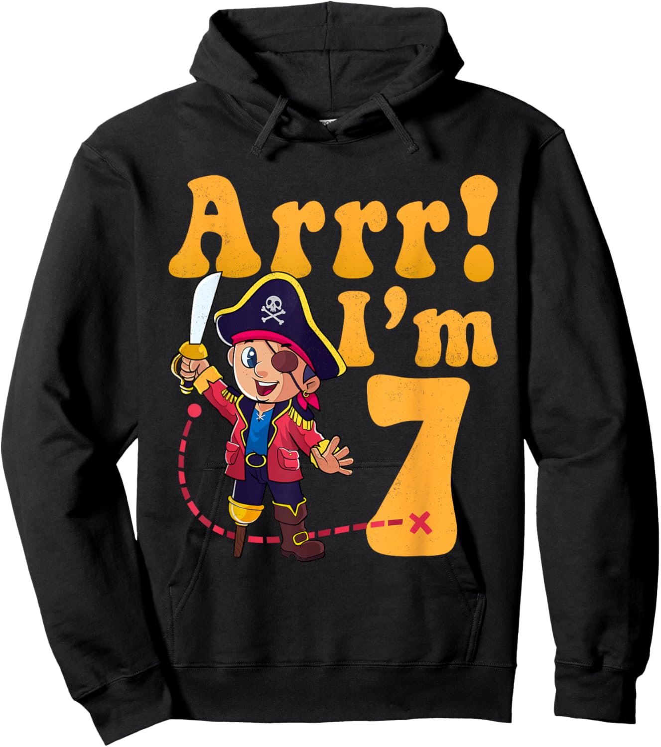 Kids 7th Pirate Birthday Party Arrr I'm 7 Seven Years Old Hoodie - Hoodie | Black