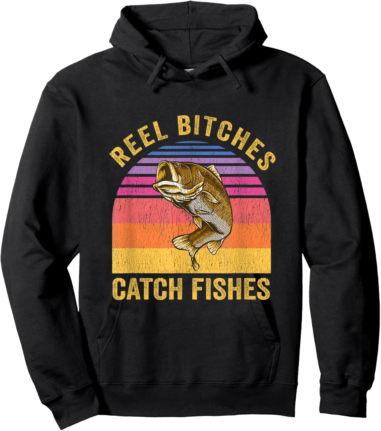 Reel Bitches Catch Fishes Vintage Fishing Fisherman Gift Hoodie - Hoodie | Black