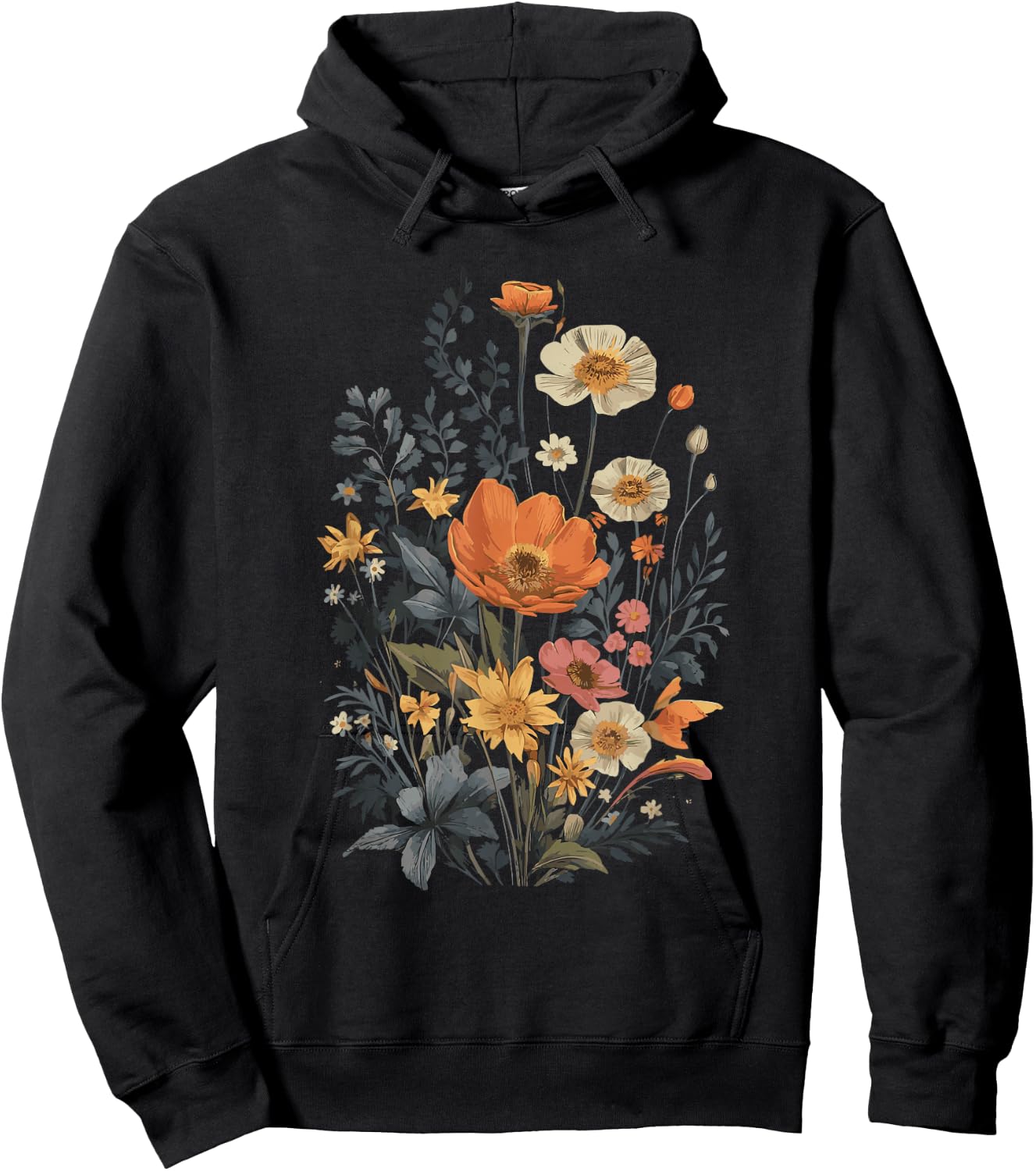 Vintage Flowers Floral Pressed Flower Hoodie - Hoodie | Black