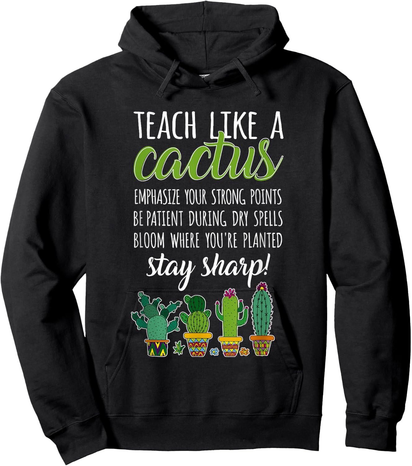 Teacher Pun Gardening Succulent Teach Like A Cactus Hoodie - Hoodie | Black