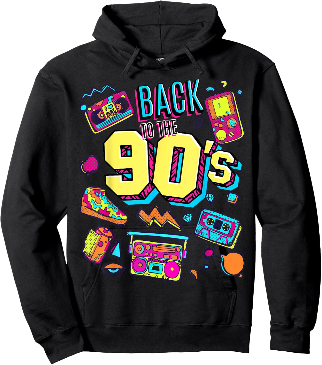 Men's Women's Kids Vintage Retro Back To 90's Graphic Design Hoodie - Hoodie | Black
