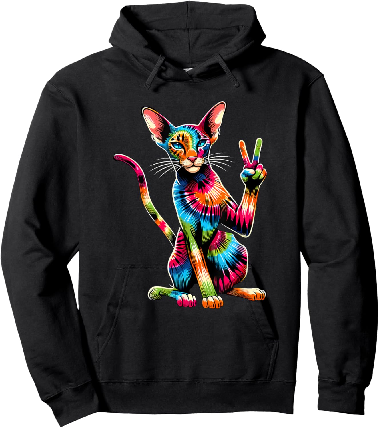 Peace Sign Tie Dye Oriental Shorthair Cat Hoodie - Hoodie | Black
