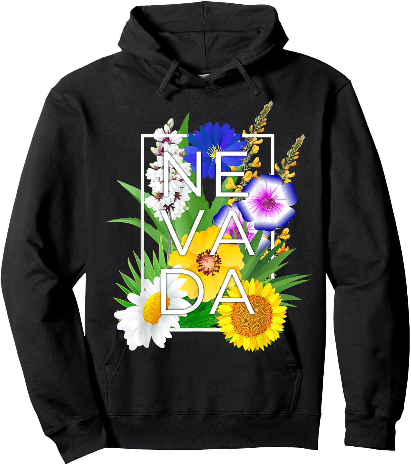 Flowers of Nevada Word Art - Nevadan State Pride Hoodie - Hoodie | Black