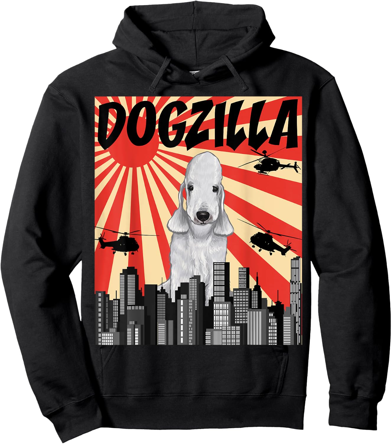 Funny Retro Japanese Dogzilla Bedlington Terrier Hoodie - Hoodie | Black