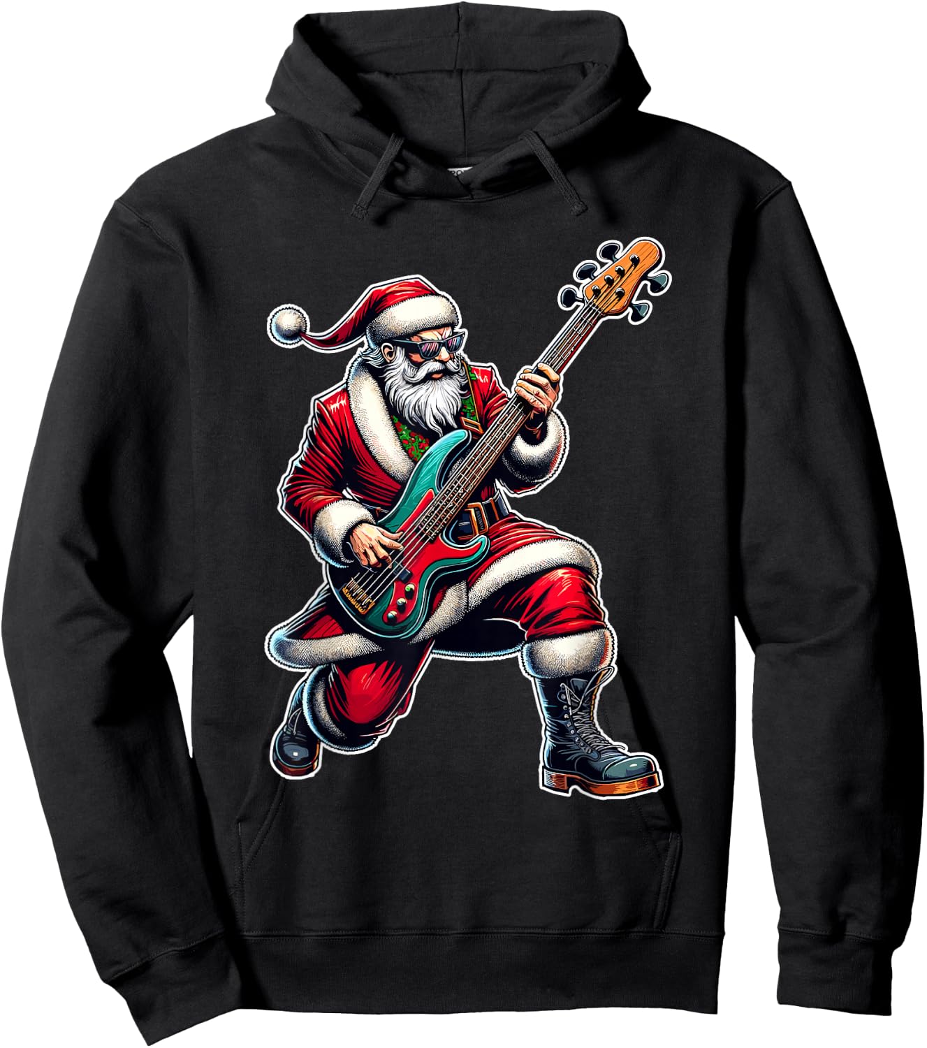 Christmas Bass Guitar Shirt Santa Bass Guitar Player Hoodie - Hoodie | Black