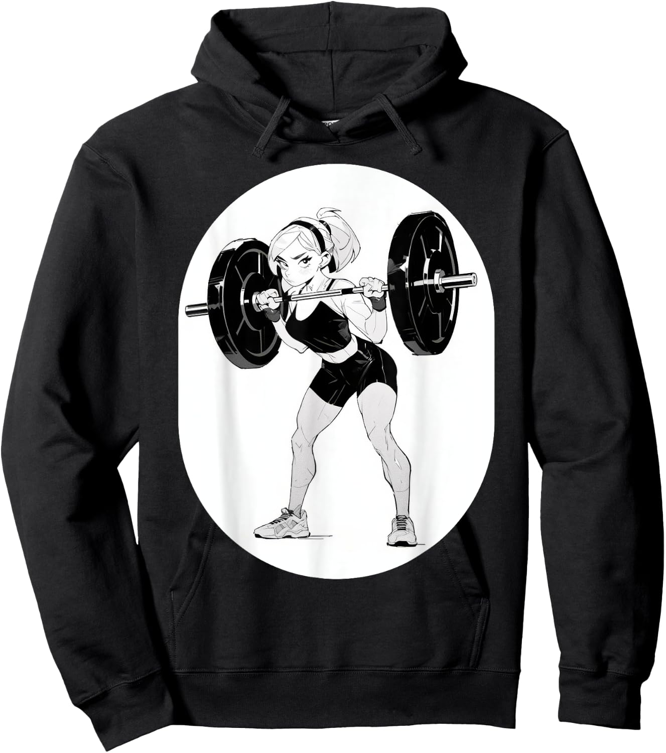 Anime & Manga Style Gym Girl holding Large Barbell Hoodie - Hoodie | Black