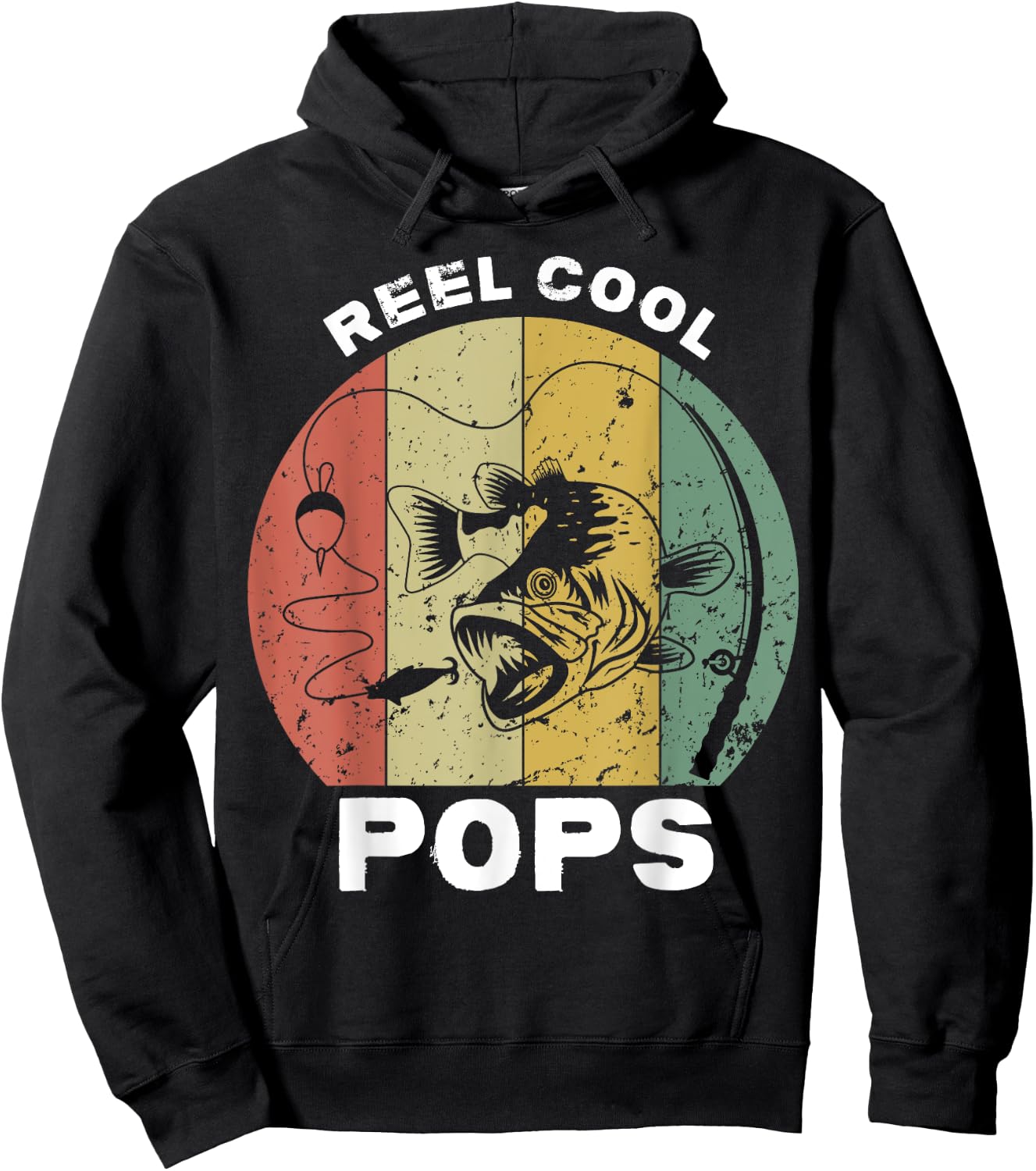 Vintage Reel Cool Pops Fishing Fathers Day Fisherman Grandpa Hoodie - Hoodie | Black