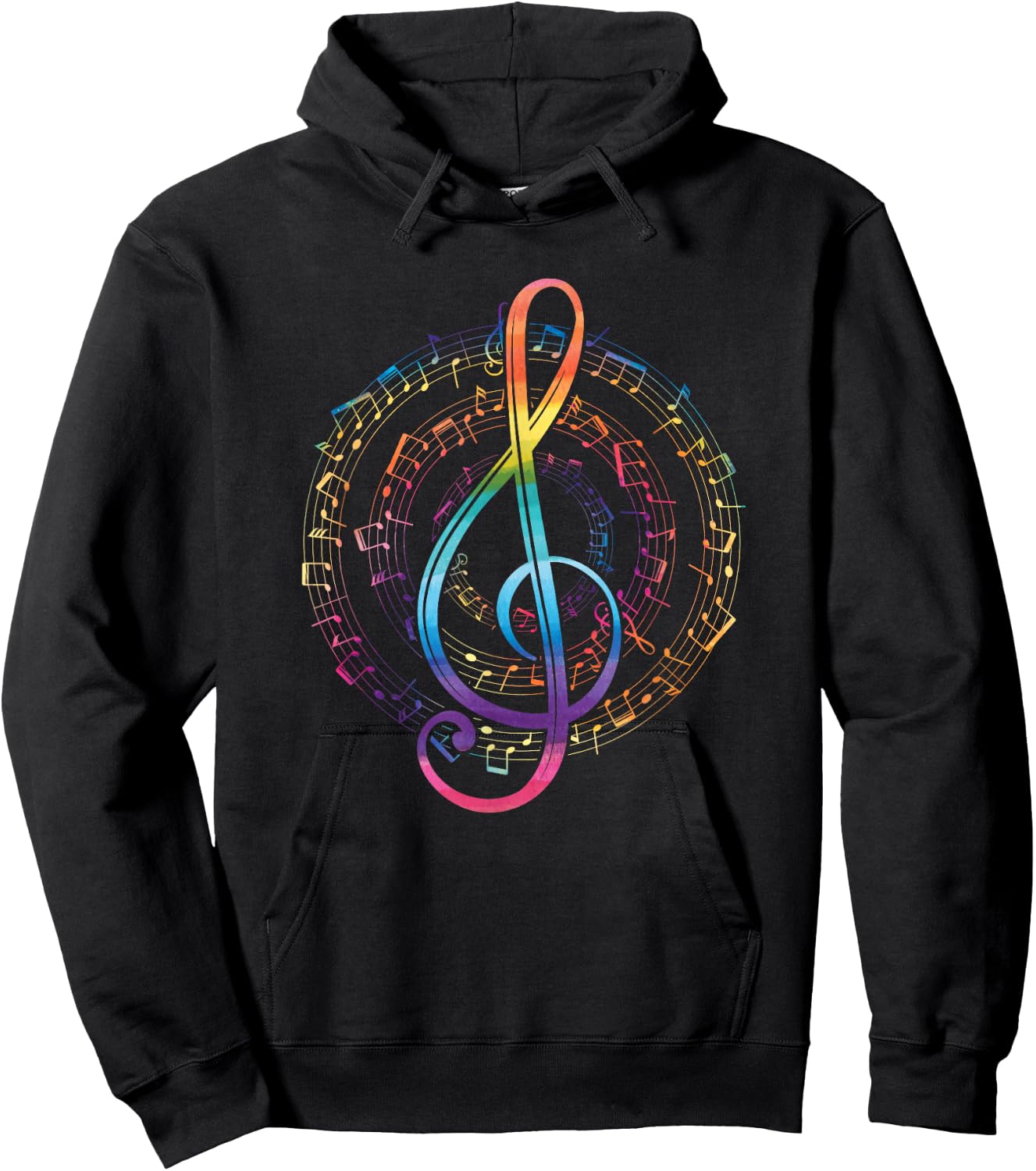 Rainbow Music Notes Treble Clef Hoodie - Hoodie | Black