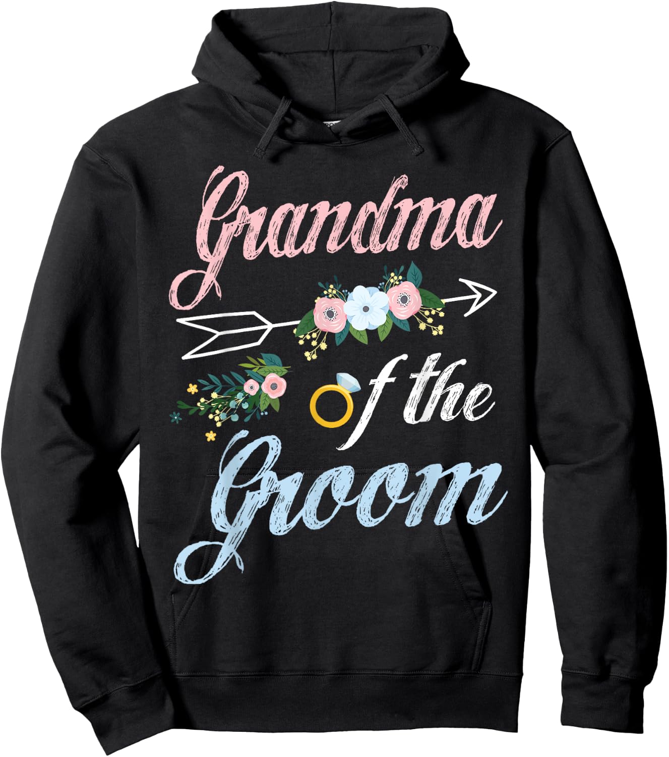 Wedding Ring And Flowers Grandma Of The Groom Grandson Hoodie - Hoodie | Black