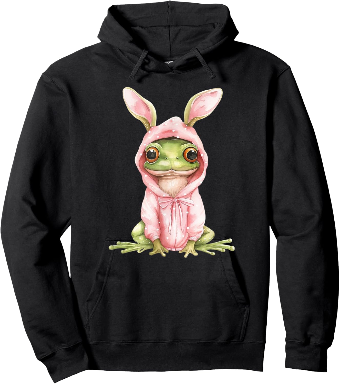 Frog Dressed As Bunny Rabbit Cute Spring Watercolor Easter Hoodie - Hoodie | Black