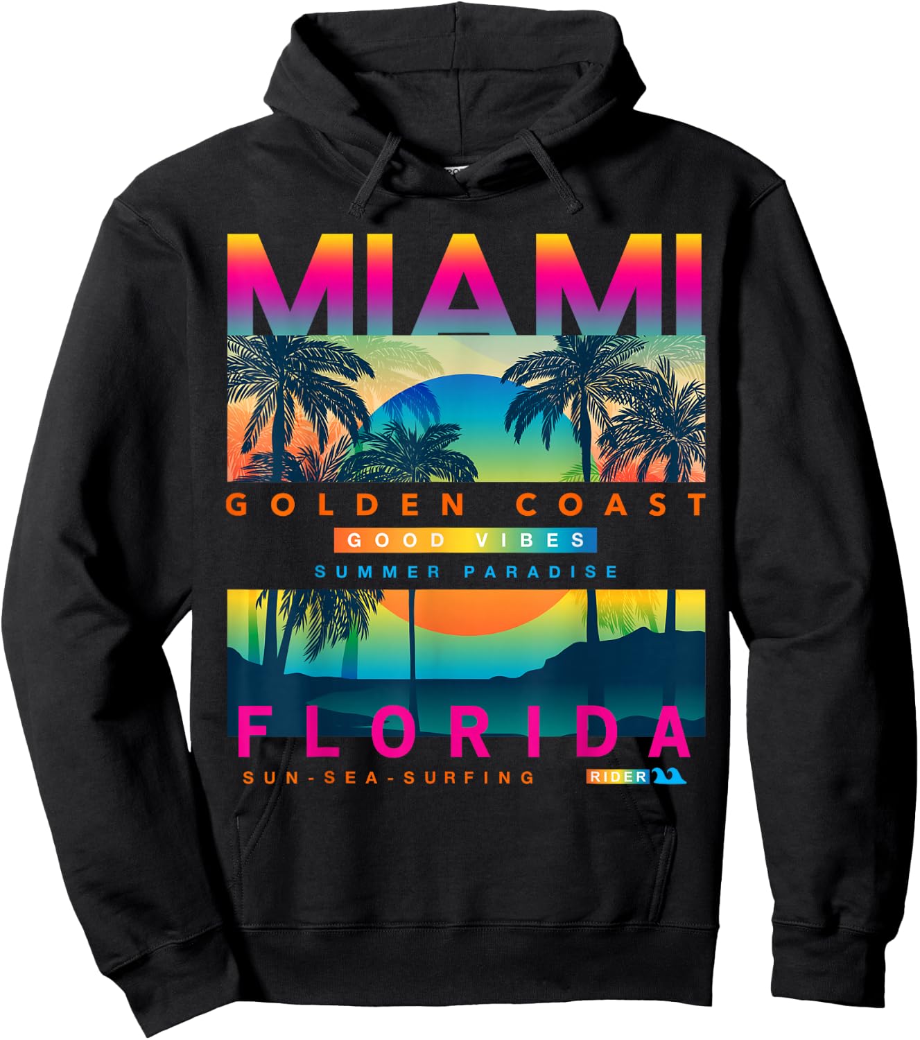 I Love Miami, Cool Miami Florida Colourful Sunrise Graphic Hoodie - Hoodie | Black