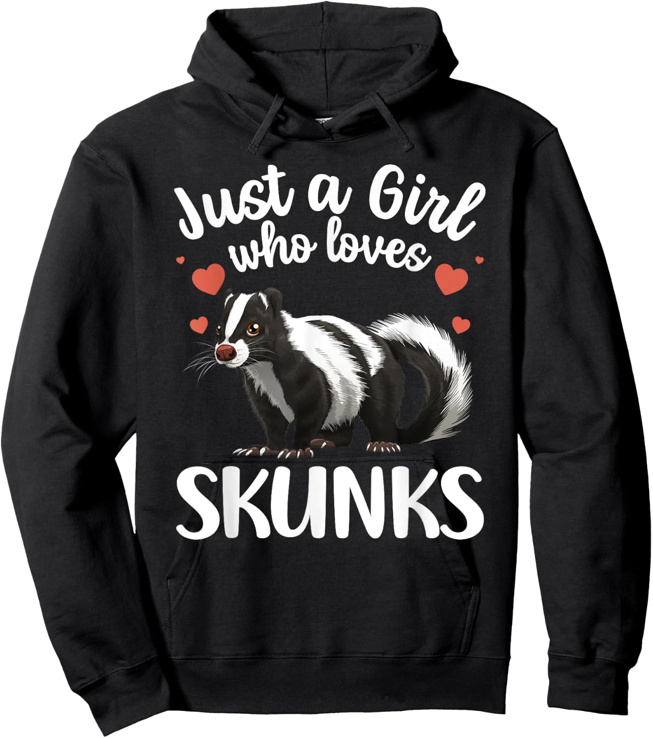 Cool Skunk Design Girls Kids Animal Skunk Lover Hoodie - Hoodie | Black