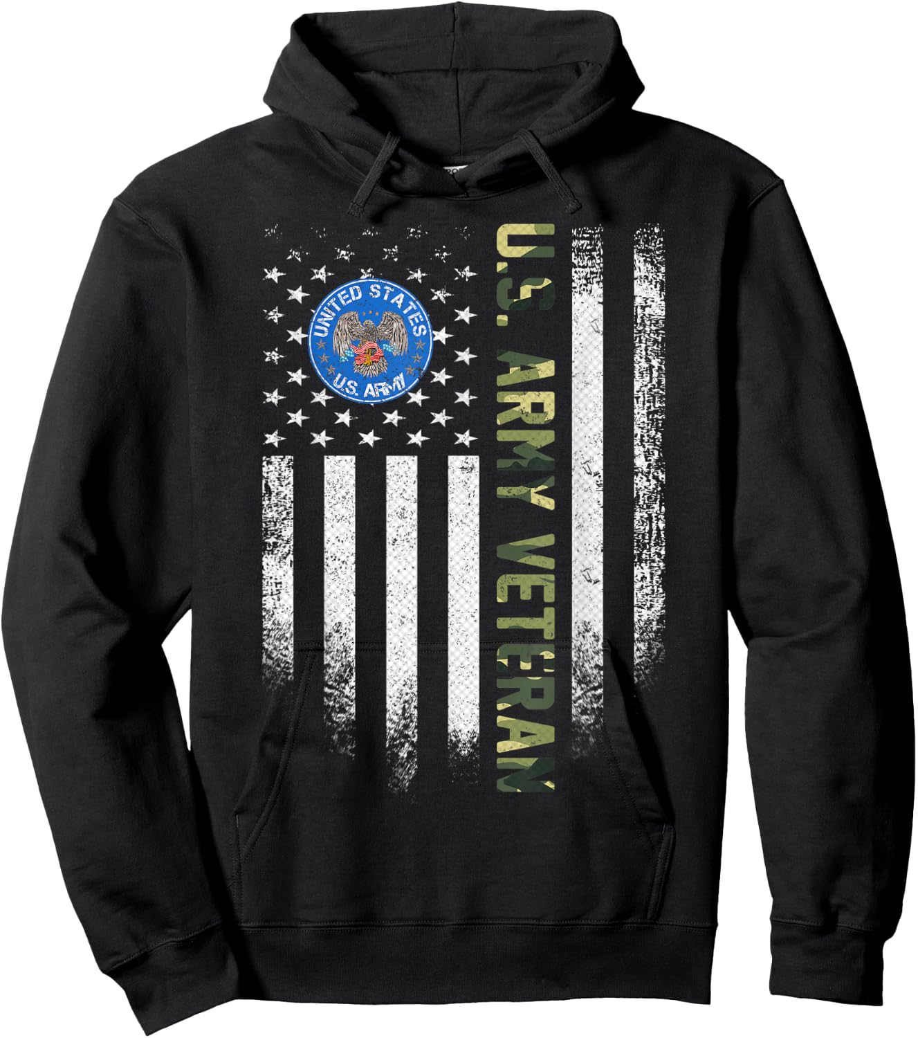 Vintage USA American Flag Proud US Army Veteran Funny Gift Hoodie - Hoodie | Black