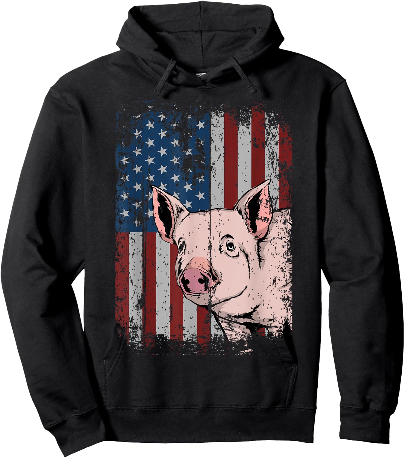 Pig American USA Flag Patriotic Pig Farm Gift Women Kids Men Hoodie - Hoodie | Black