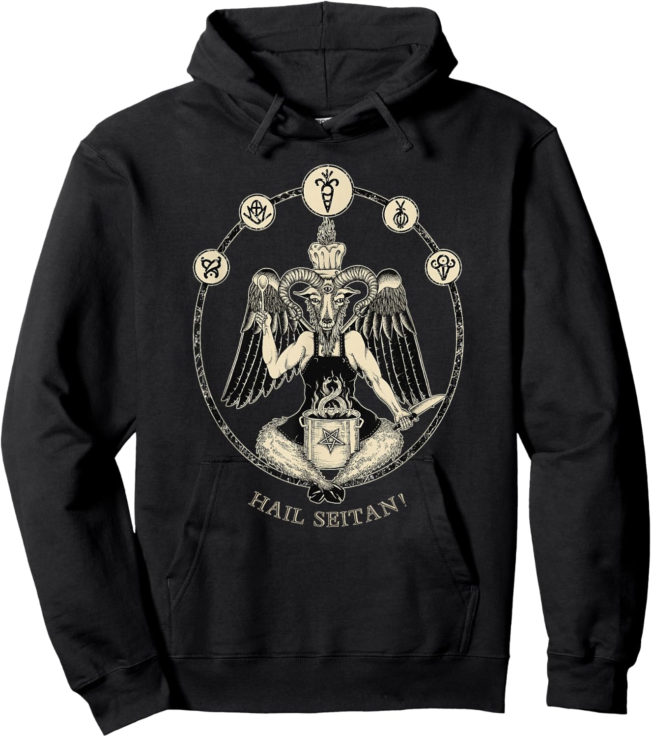 Hail Seitan! Satanic vegan chef Baphomet occult home cook Hoodie - Hoodie | Black