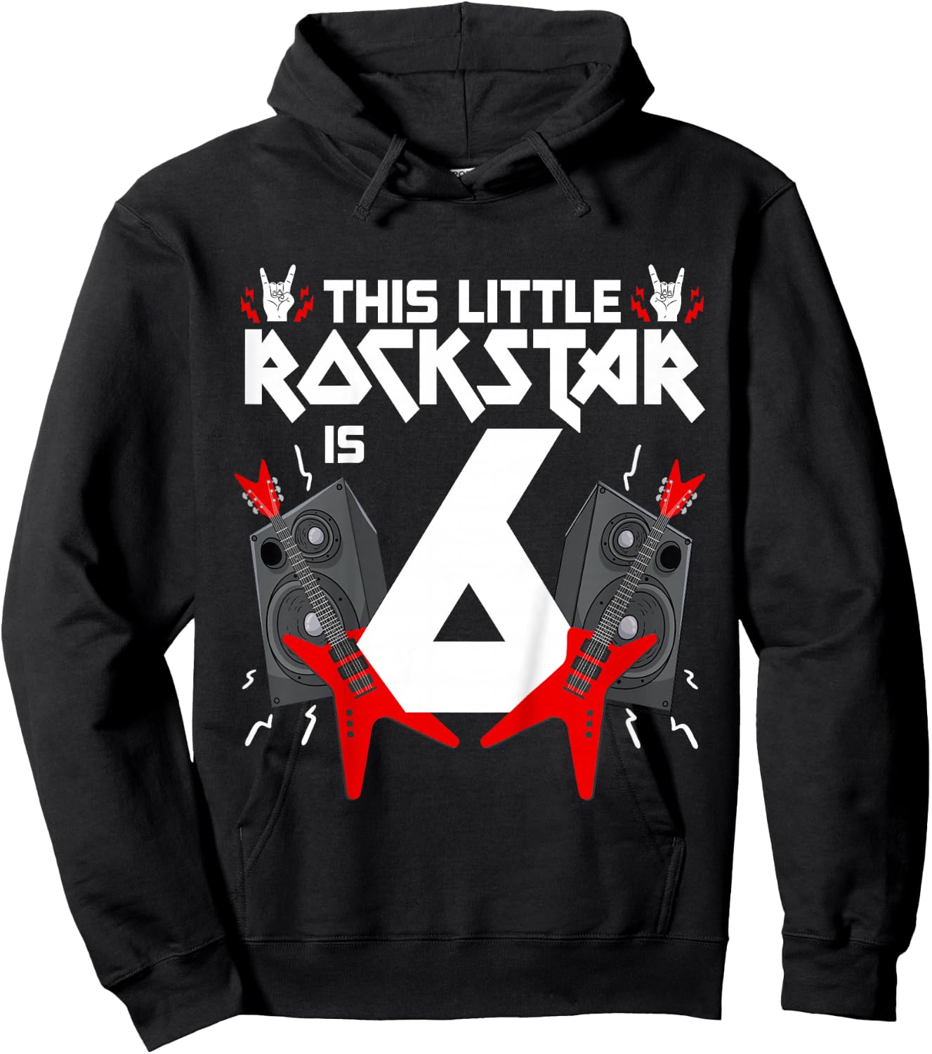 6 Year Old Rock And Roll Star Birthday Party Guitar 6th Gift Hoodie - Hoodie | Black