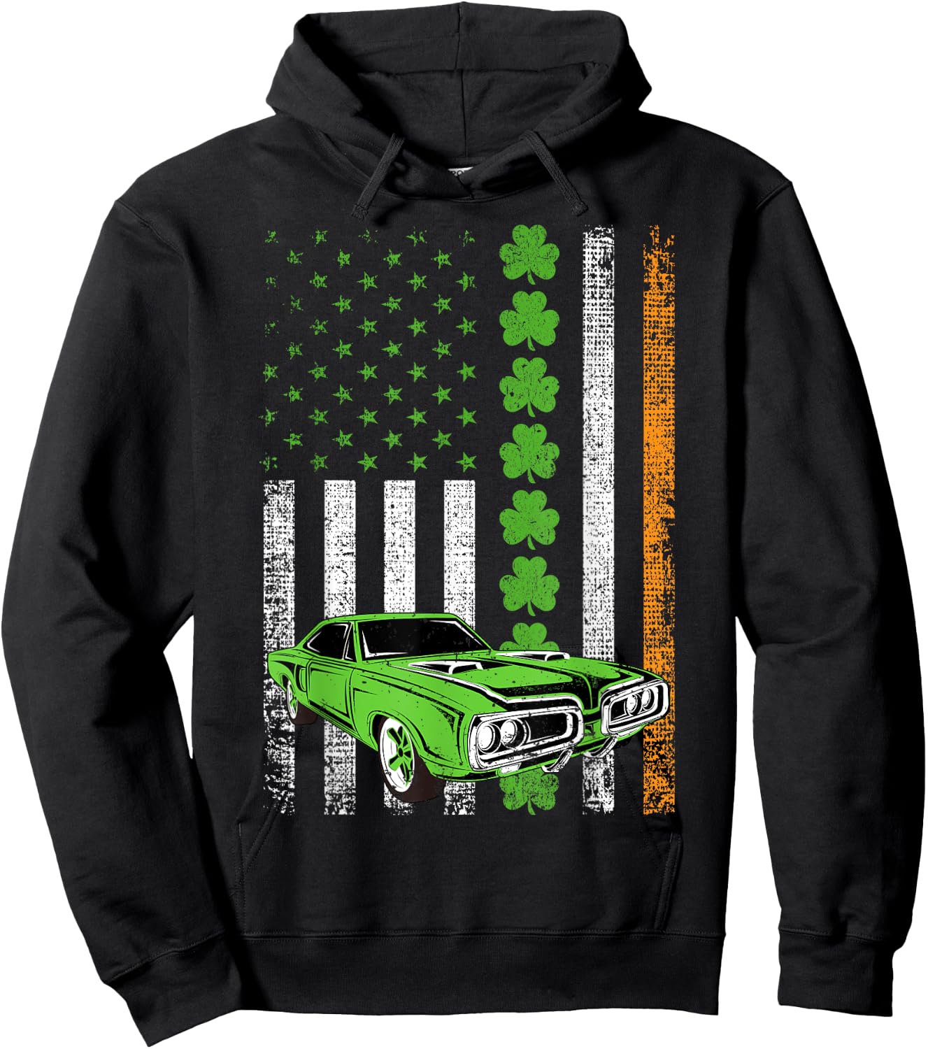 Irish American Flag Lucky Car Racing St. Patrick's Day Hoodie - Hoodie | Black