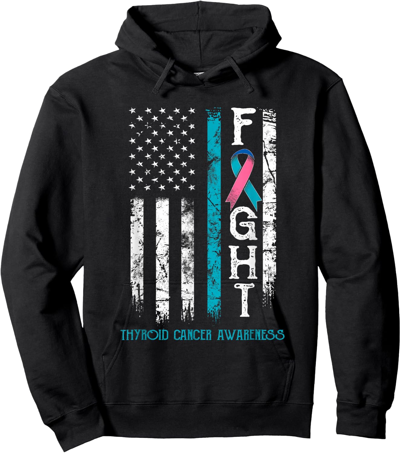 Thyroid Cancer Warrior US Flag Hoodie - Hoodie | Black