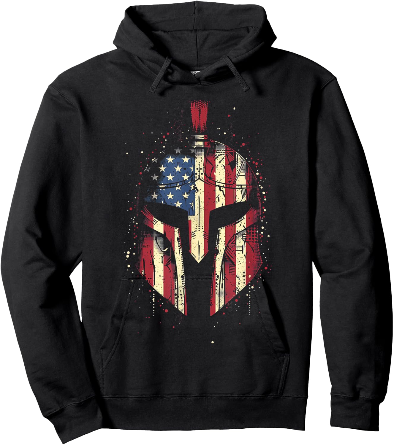 Spartan Helmet USA Flag Patriotic Veteran Grunge Distressed Kids Men Hoodie - Hoodie | Black