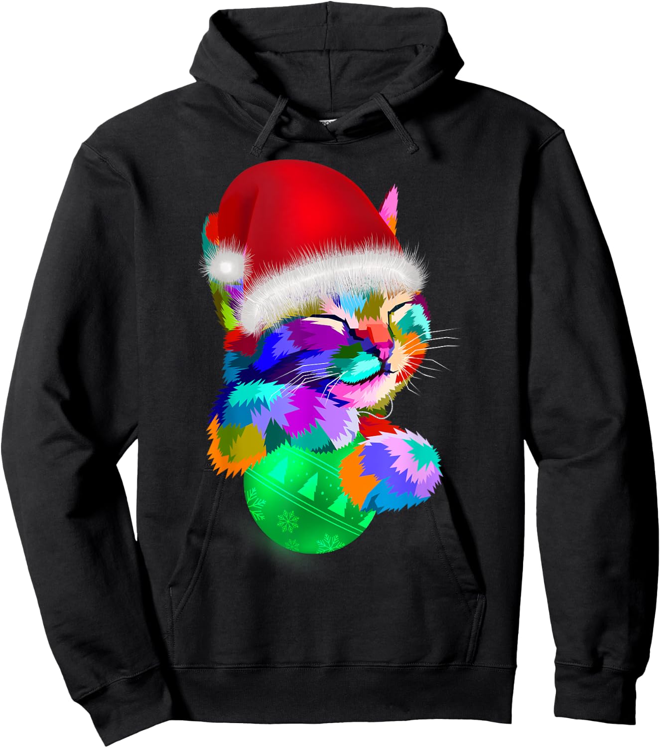 Cute Cat Colourful Funny Santa Hat Christmas Ball Costume Women Kids Hoodie - Hoodie | Black