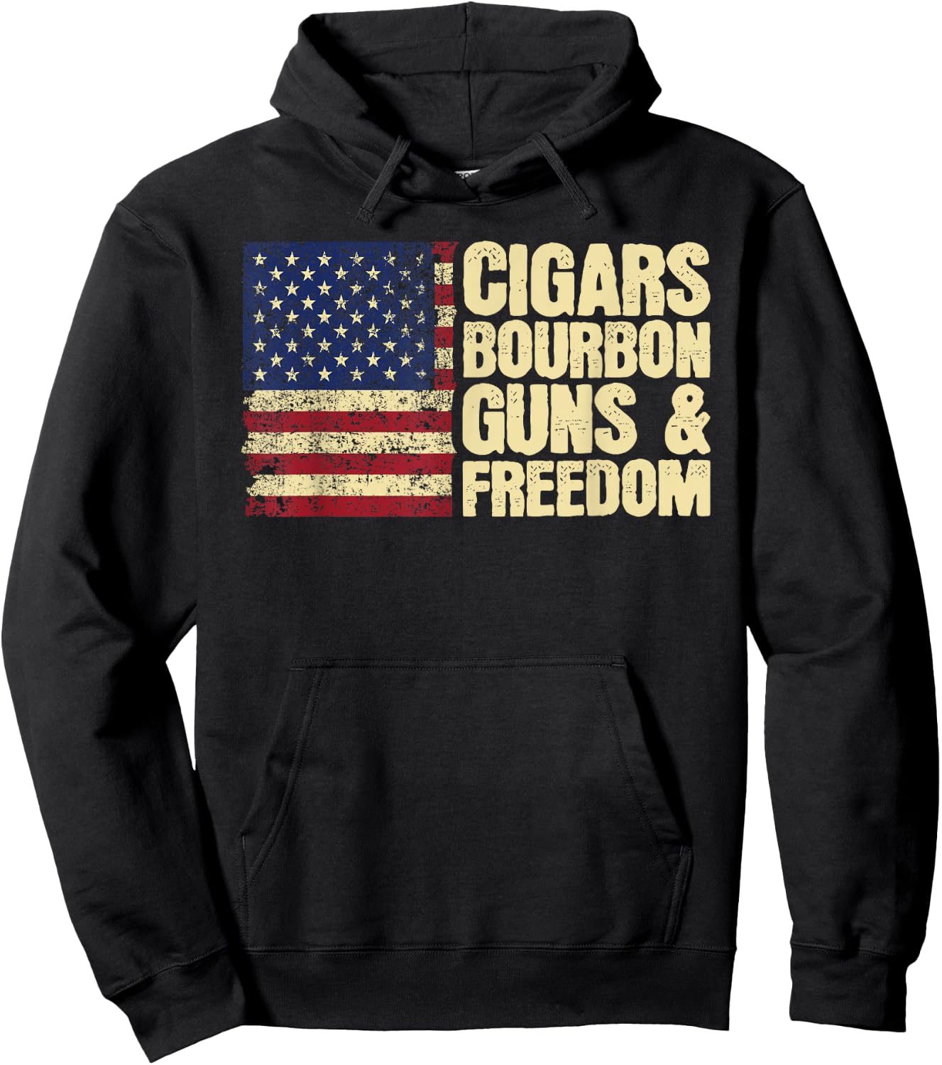 Cigars Bourbon Guns and Freedom American Flag Hoodie - Hoodie | Black