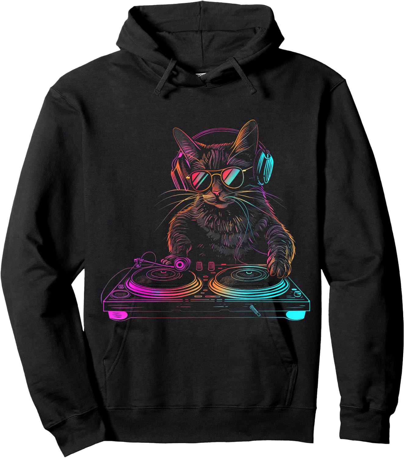 DJ Cat EDM Techno House Music Funny Cat Lover Hoodie - Hoodie | Black
