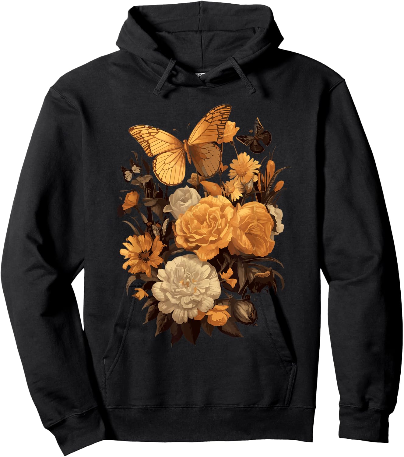 Vintage Flowers Floral Pressed Flower Hoodie - Hoodie | Black