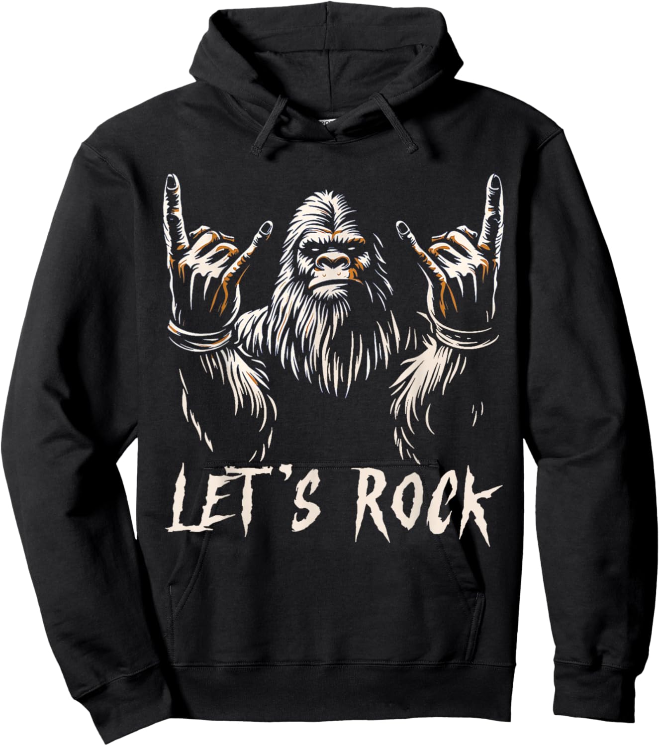 Bigfoot Rock On Funny Sasquatch Rock and Roll Let's Rock Hoodie - Hoodie | Black