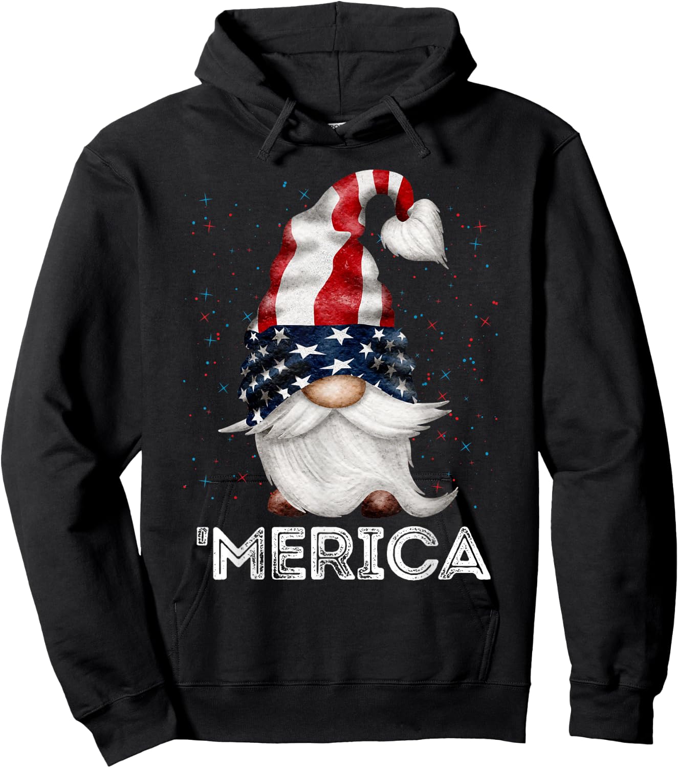 4th of July Patriotic Gnome American Flag Colored Gnome Hoodie - Hoodie | Black