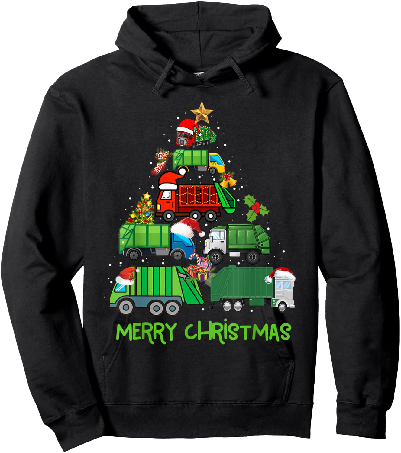 Funny Garbage Truck Christmas Tree Ornament Decor Boys Kids Hoodie - Hoodie | Black