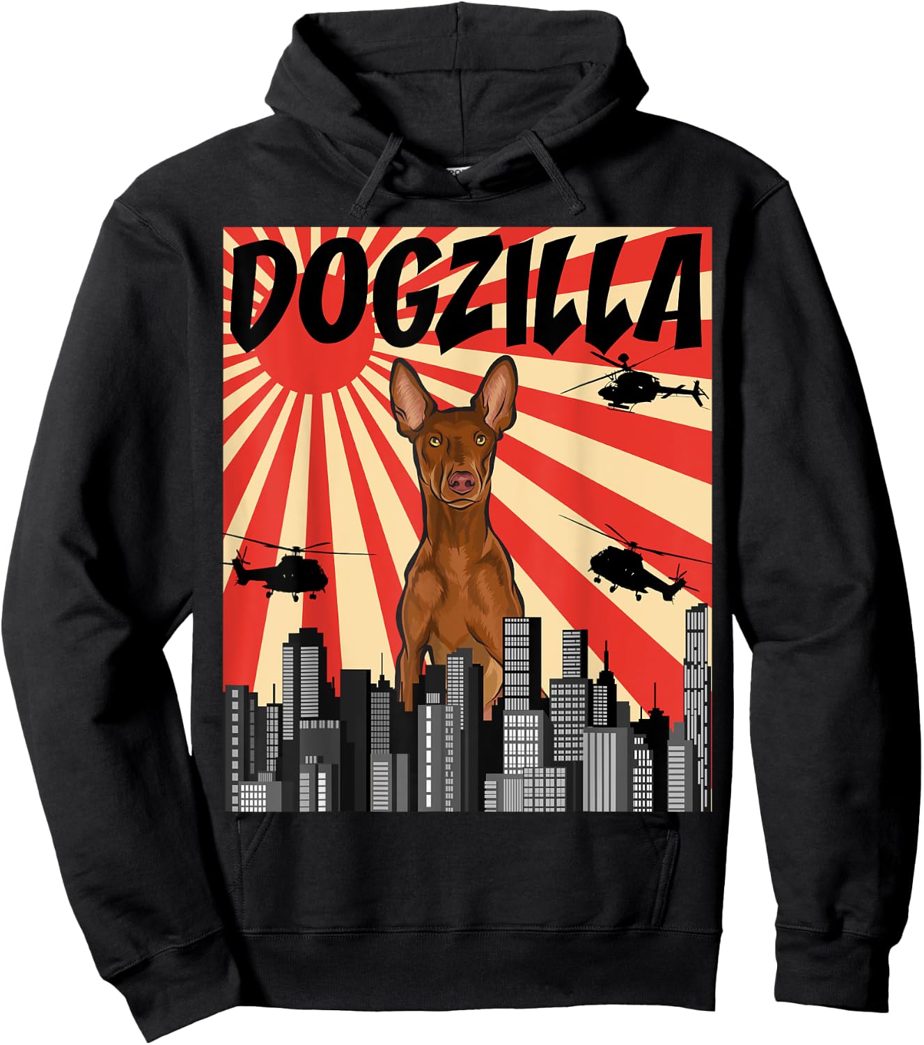 Funny Retro Japanese Dogzilla Pharaoh Hound Hoodie - Hoodie | Black
