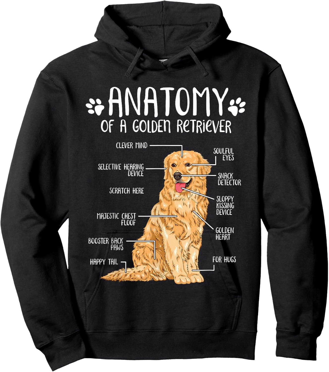 Funny Anatomy Golden Retriever Dog Lover Men Women Girls Kids Hoodie - Hoodie | Black