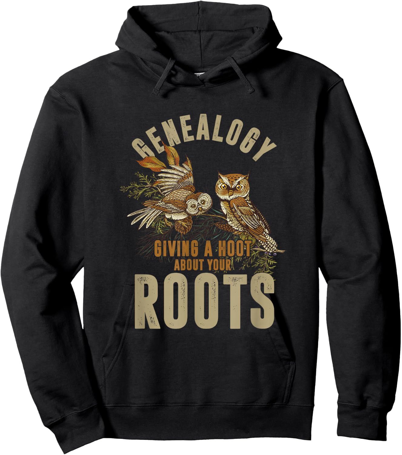 Eulen-Fan-Genealoge Genealogie Roots Geschenke Genealogy Owl - -Adults - Black - Small - Short Sleeve - Cotton 60%, Polyester 40% Hoodie - Hoodie | Black