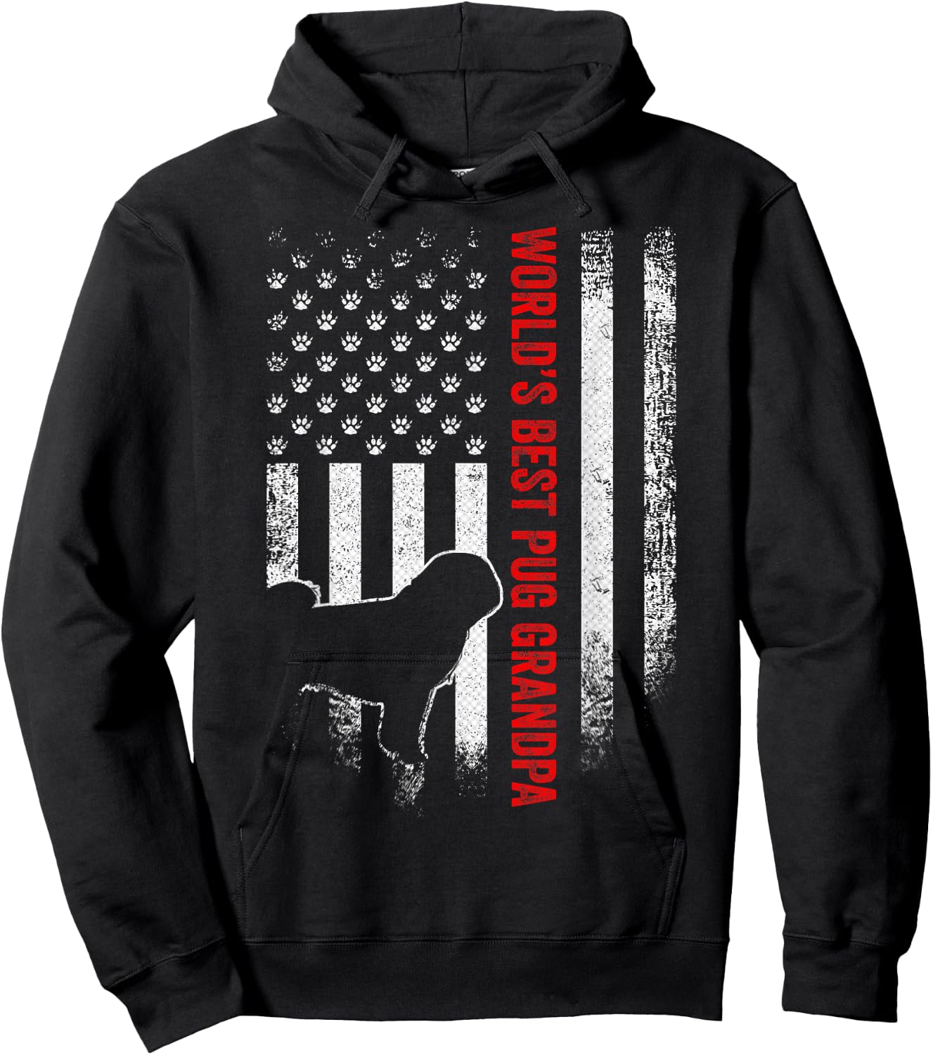 Vintage American Flag World's Best Pug Pugdog Grandpa Funny Women Men Hoodie - Hoodie | Black